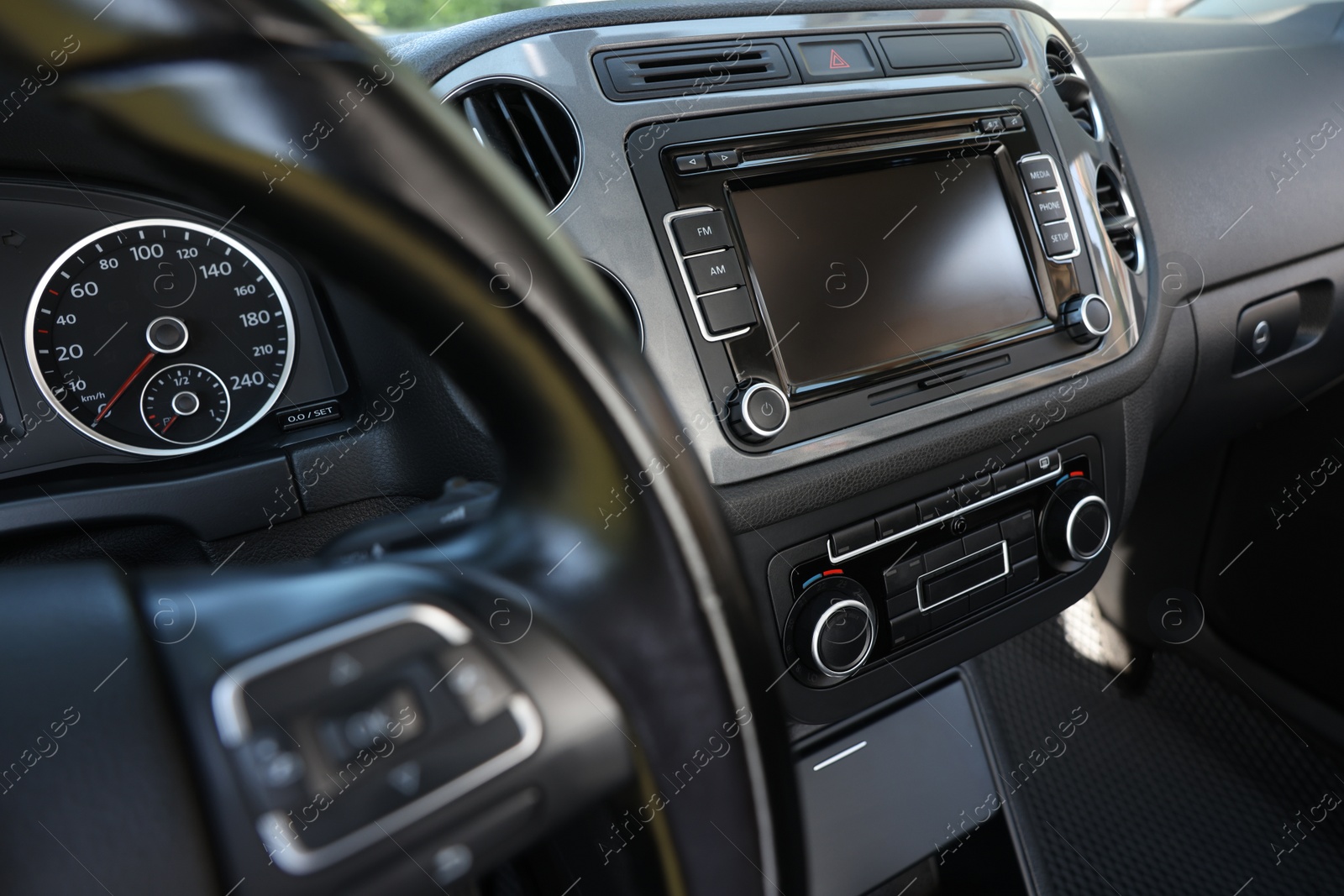 Photo of View of dashboard with vehicle audio in car