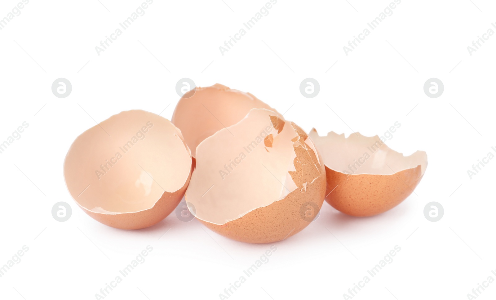 Photo of Egg shells on white background. Composting of organic waste