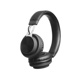 Stylish headphones with pads on white background