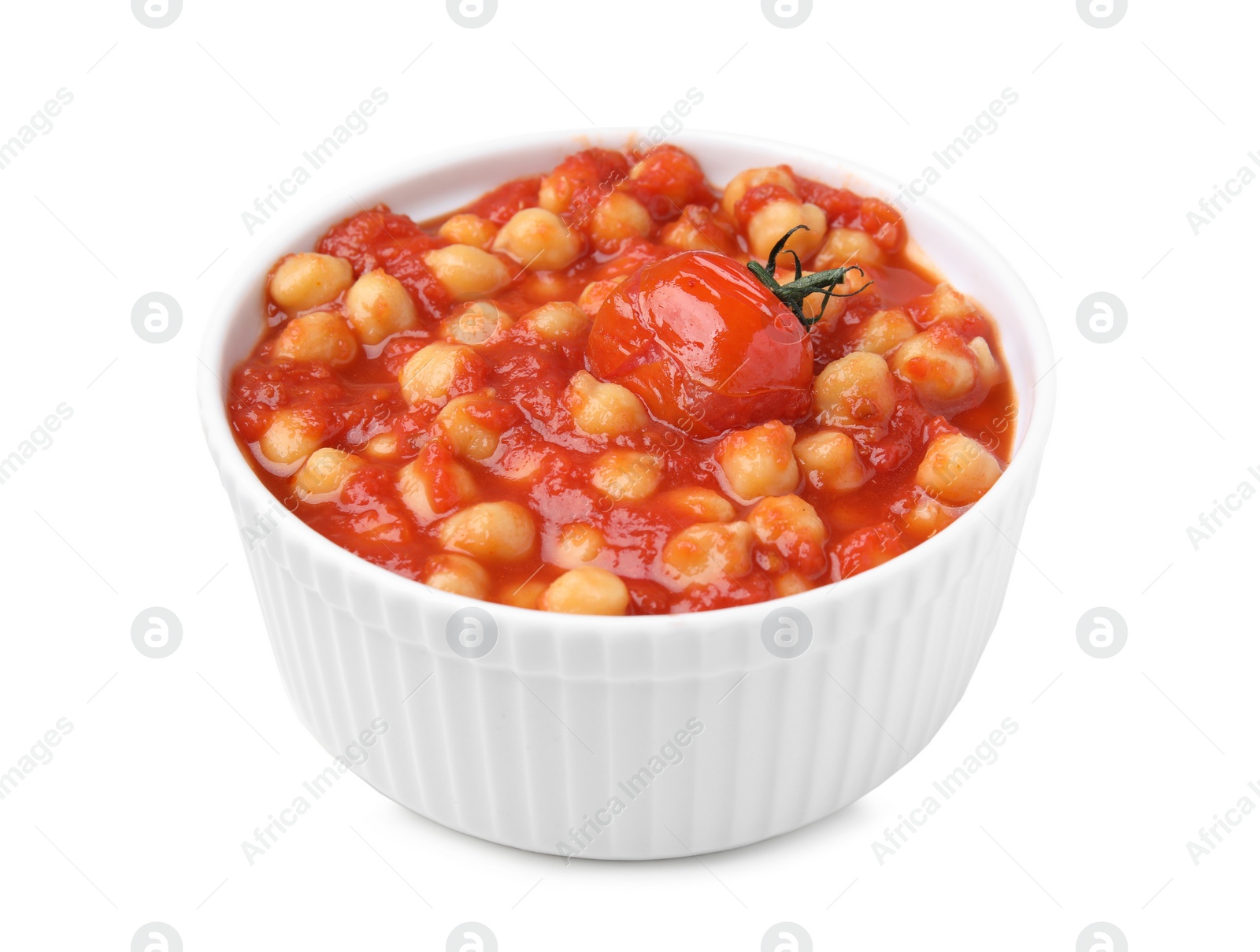 Photo of Delicious chickpea curry in bowl isolated on white