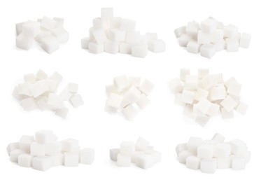 Image of Refined sugar cubes isolated on white, set