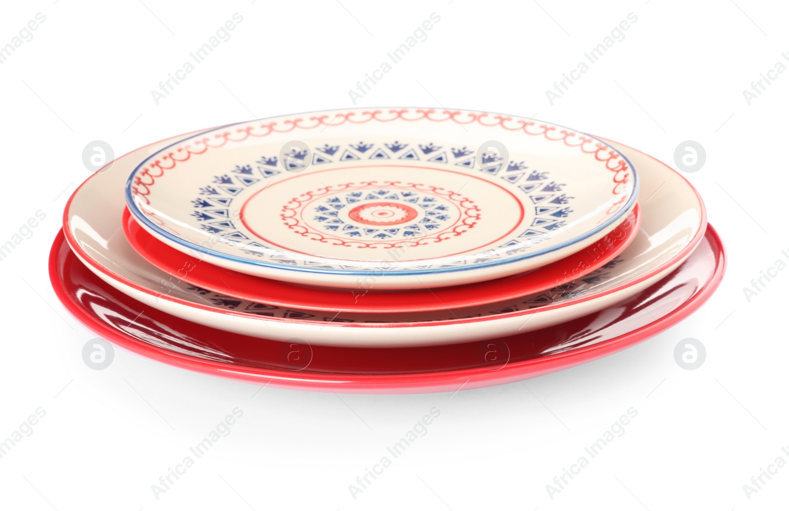 Photo of Stack of clean dishes on white background