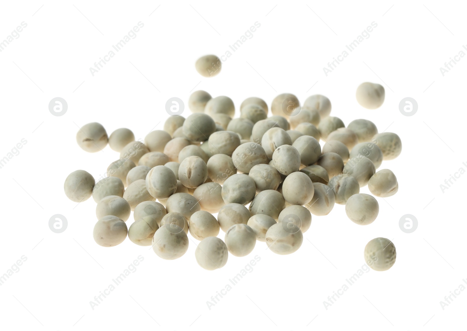 Photo of Pile of raw dry peas on white background. Vegetable seeds