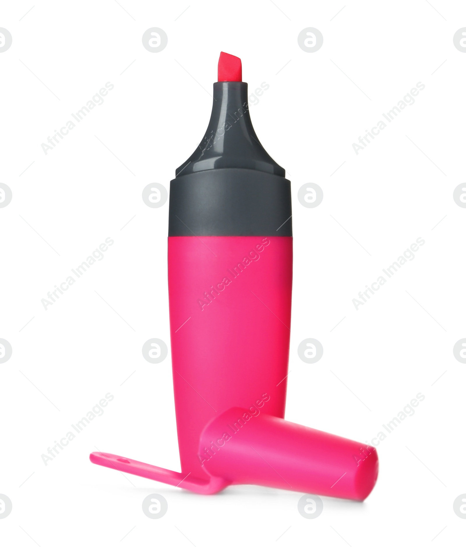 Photo of Pink highlighter isolated on white. Stationery for office
