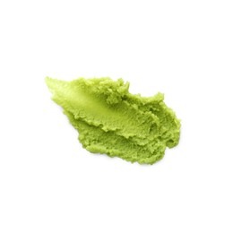 Photo of Delicious spicy wasabi paste isolated on white, top view