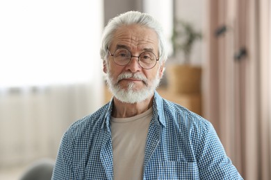 Portrait of happy grandpa with glasses indoors