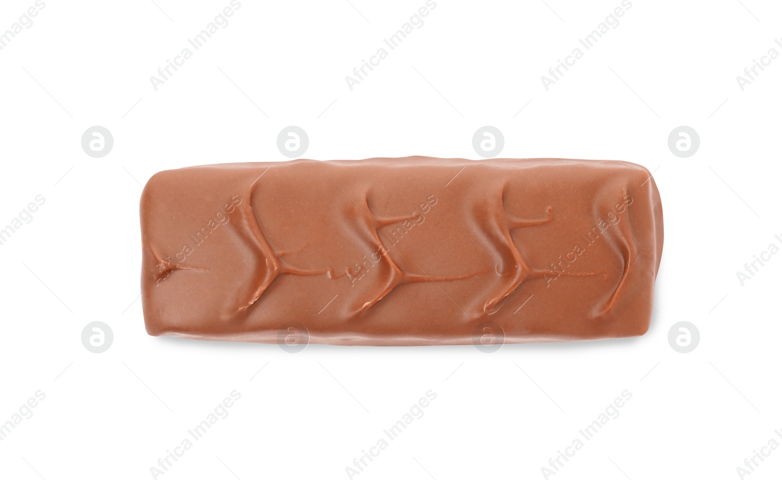 Photo of Delicious sweet chocolate bar isolated on white, top view