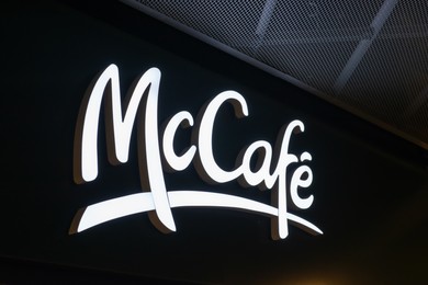 WARSAW, POLAND - AUGUST 05, 2022: Signboard with McCafe logo