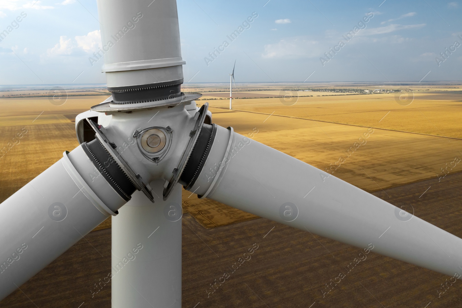 Image of Modern wind turbine, closeup. Alternative energy source