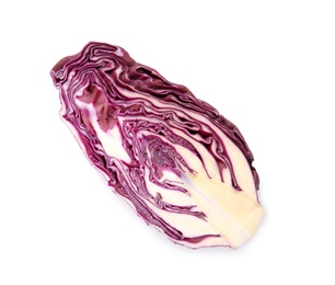 Photo of Piece of ripe red cabbage on white background