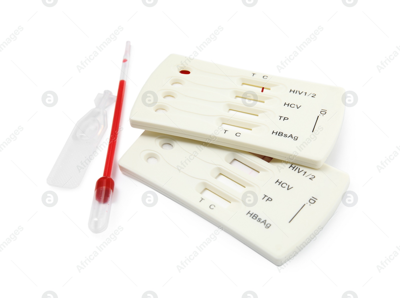 Photo of Disposable express hepatitis test kit on white background