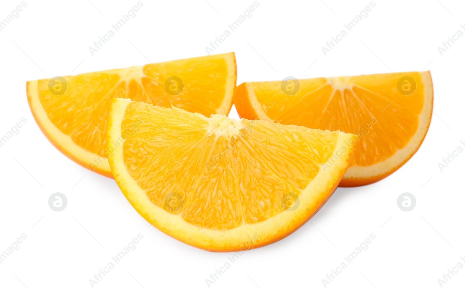 Photo of Slices of fresh ripe orange on white background