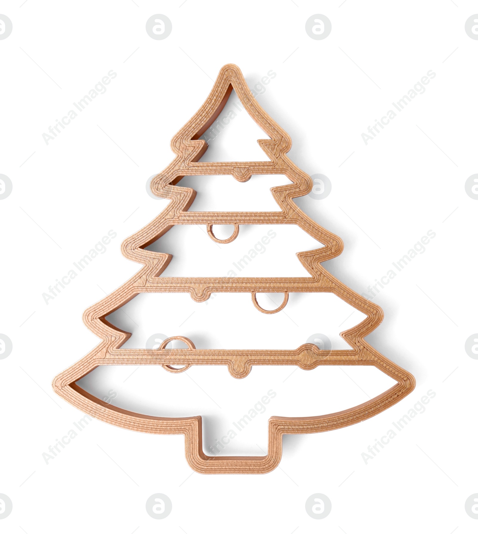 Photo of Cookie cutter in shape of Christmas tree isolated on white, top view