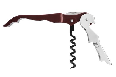 Photo of One corkscrew (sommelier knife) isolated on white