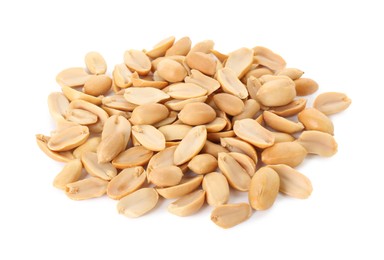 Photo of Pile of fresh peeled peanuts isolated on white
