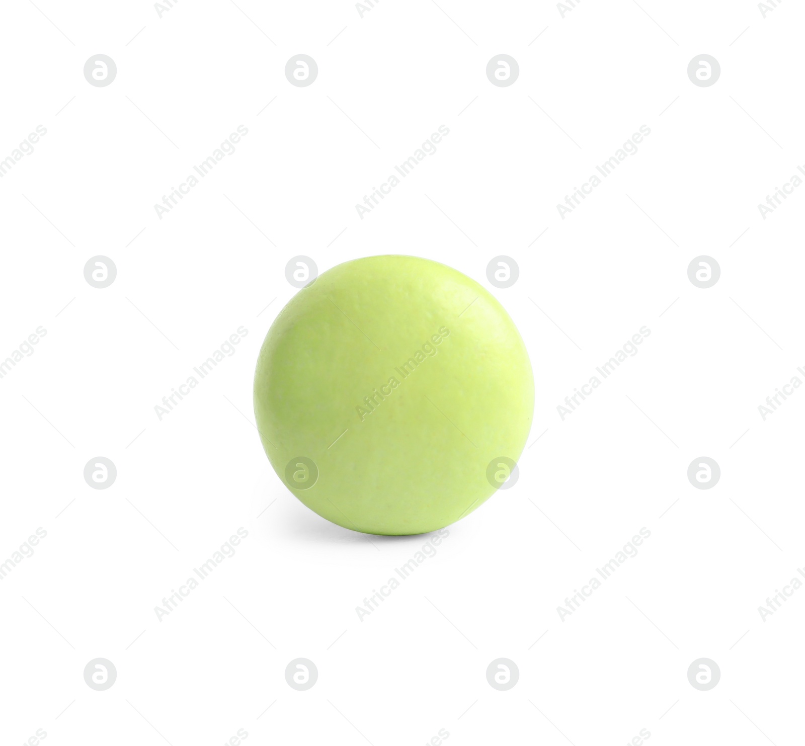Photo of One light green pill isolated on white. Medicinal treatment