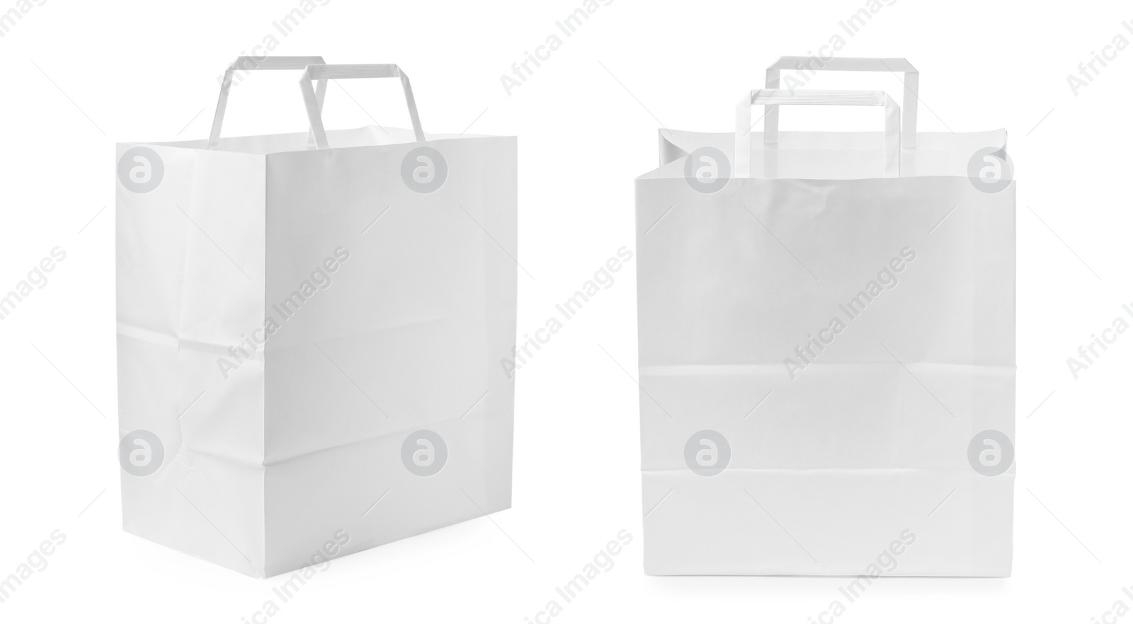 Image of Two paper bags on white background, collage