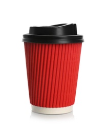 Takeaway paper coffee cup with lid on white background