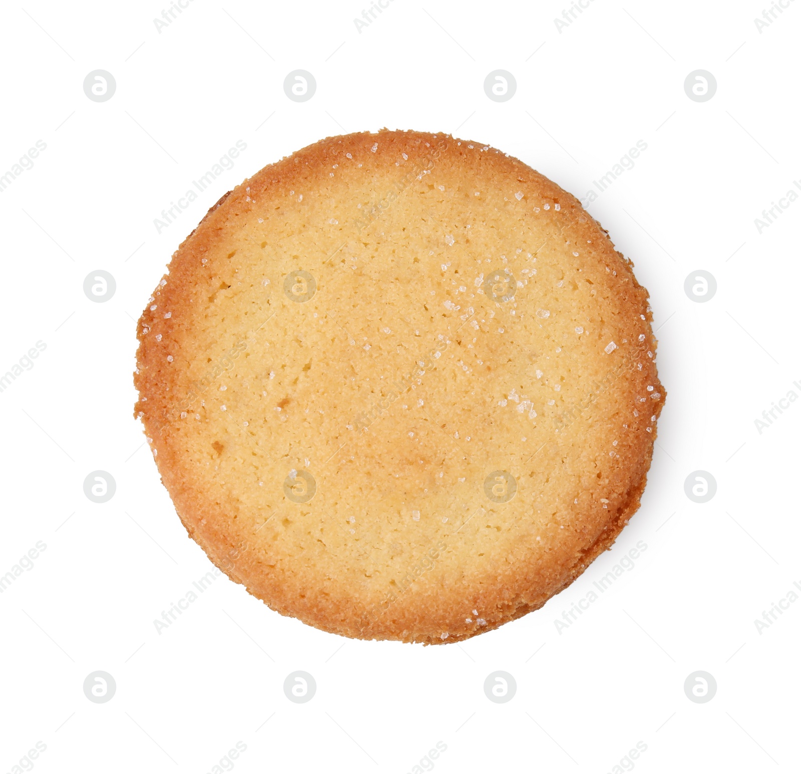 Photo of Tasty sweet sugar cookie isolated on white, top view