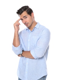 Photo of Portrait of handsome young man on white background