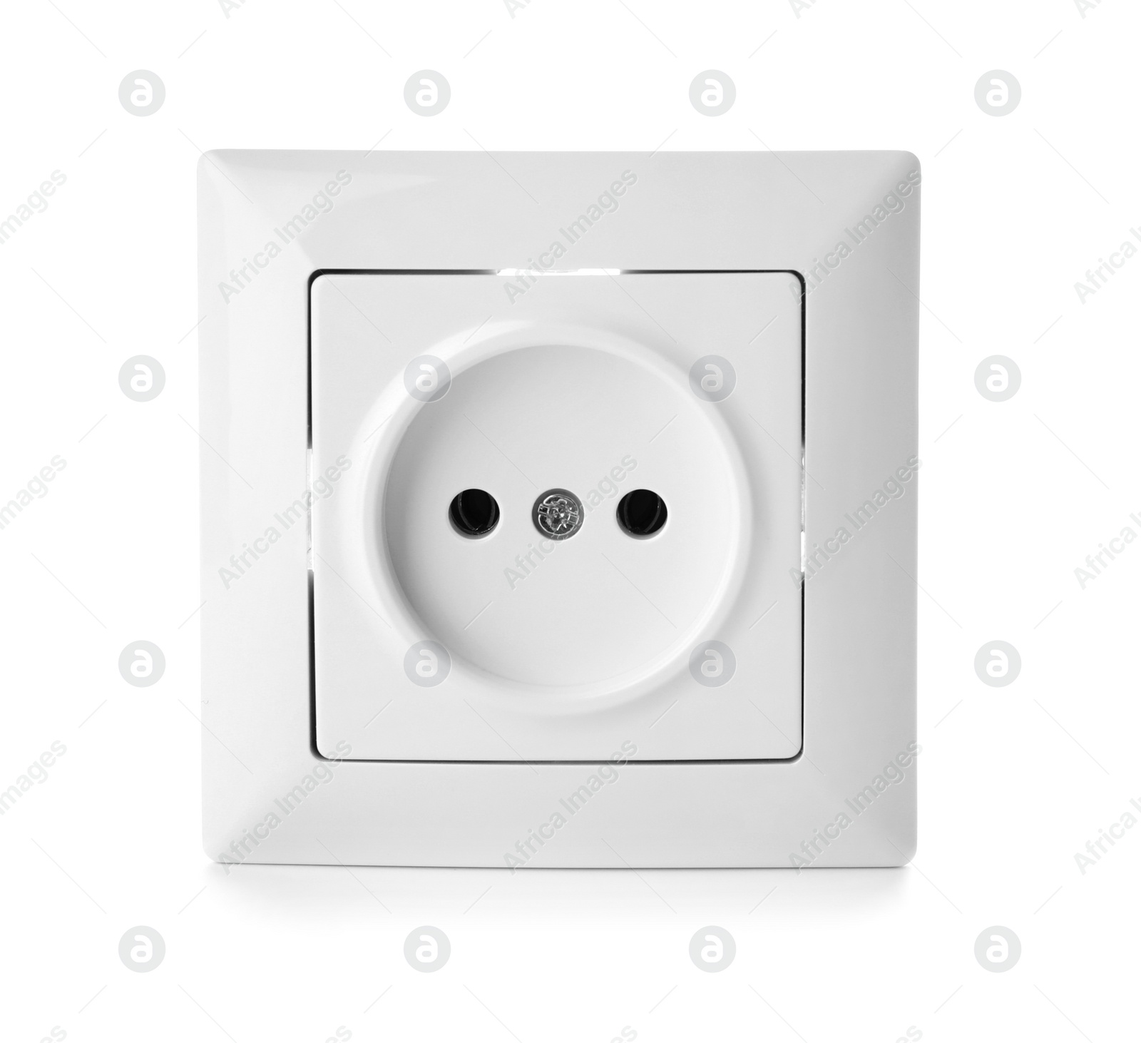 Photo of Power socket on white background. Electrician's equipment