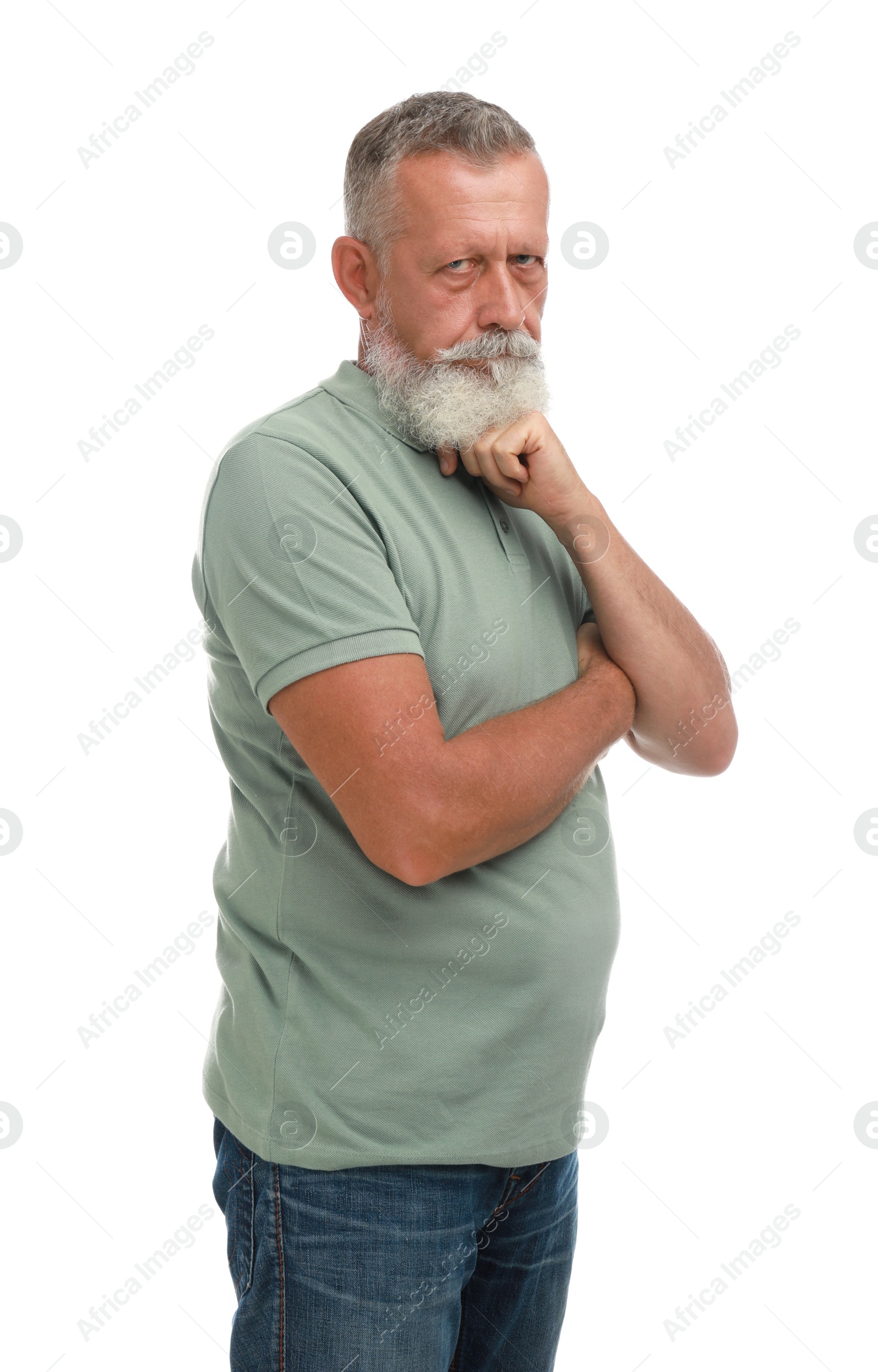 Photo of Portrait of handsome senior man on white background