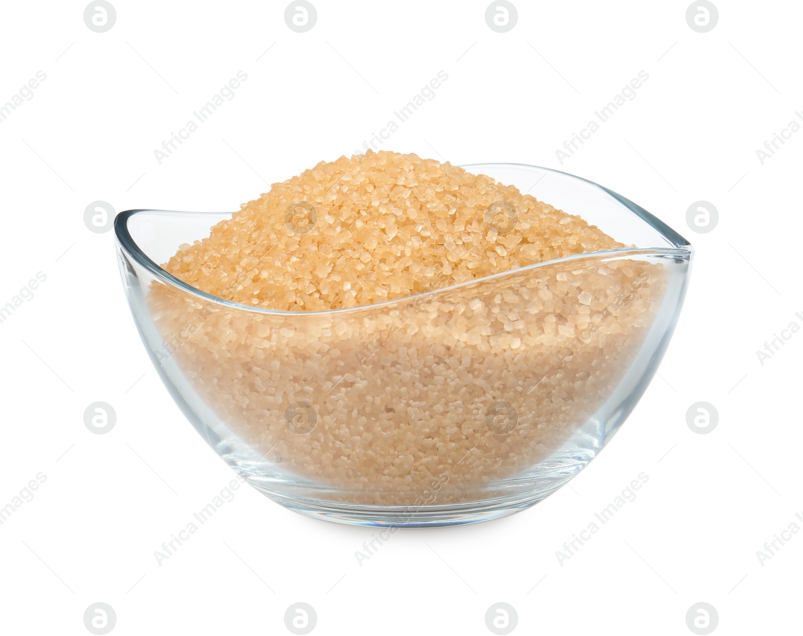 Photo of Brown sugar in glass bowl isolated on white