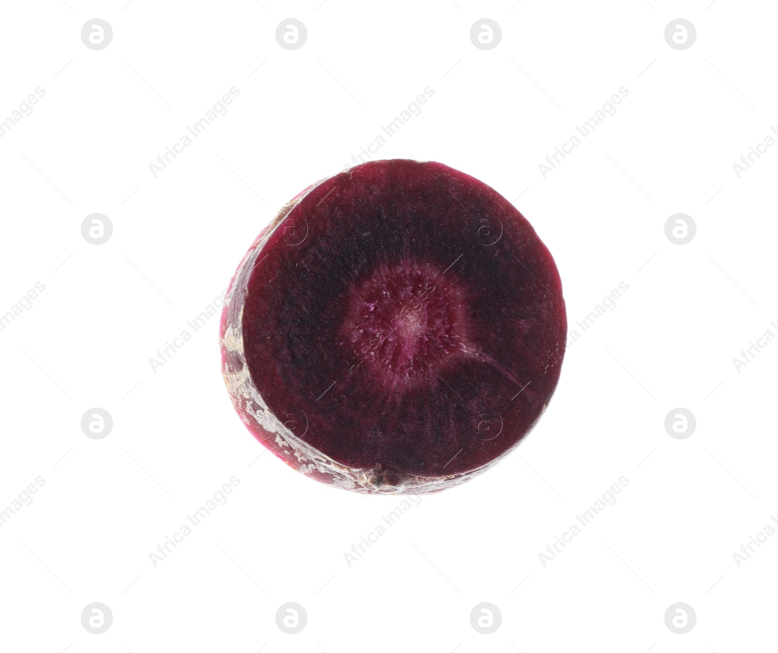 Photo of Slice of raw purple carrot isolated on white