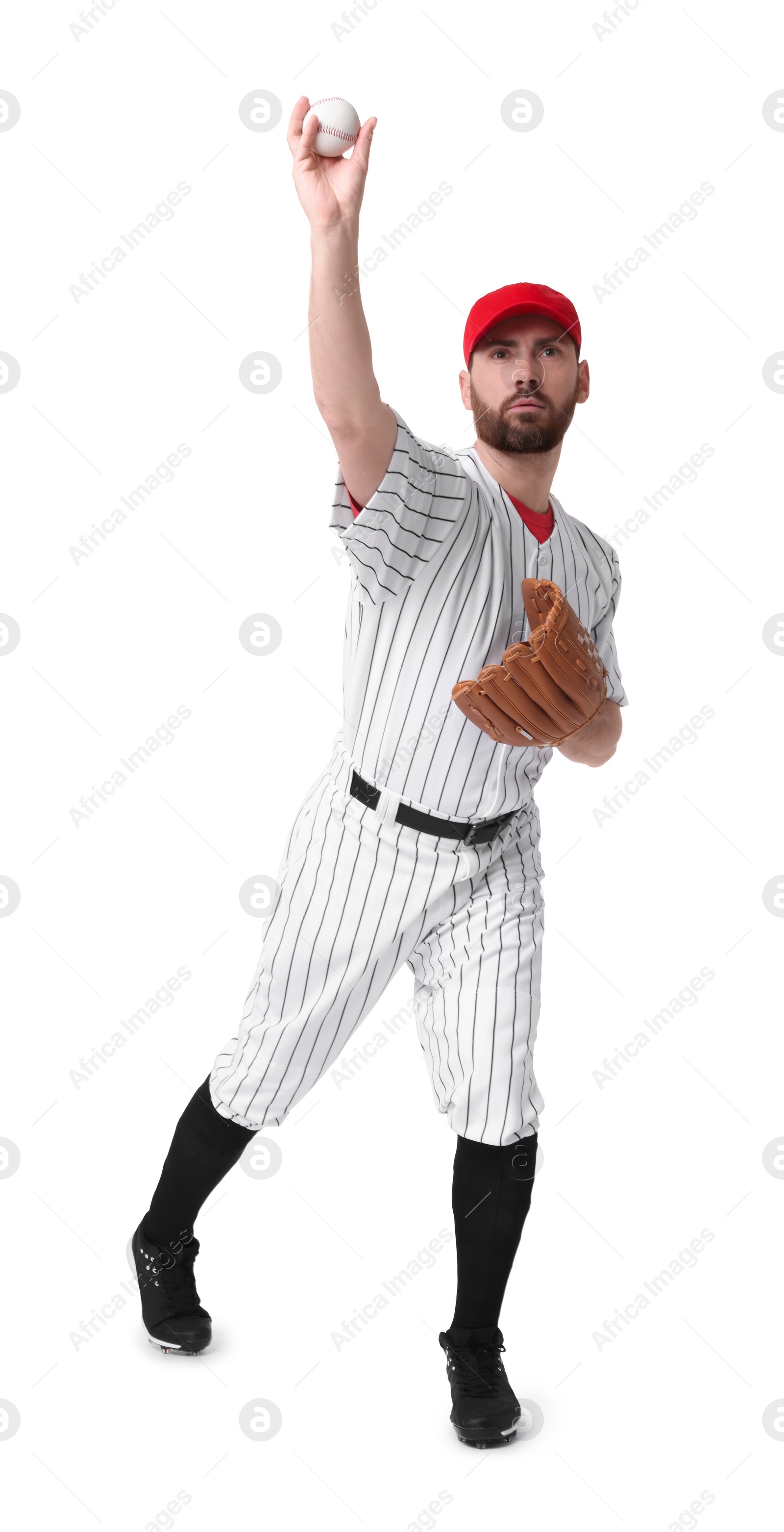 Photo of Baseball player throwing ball on white background