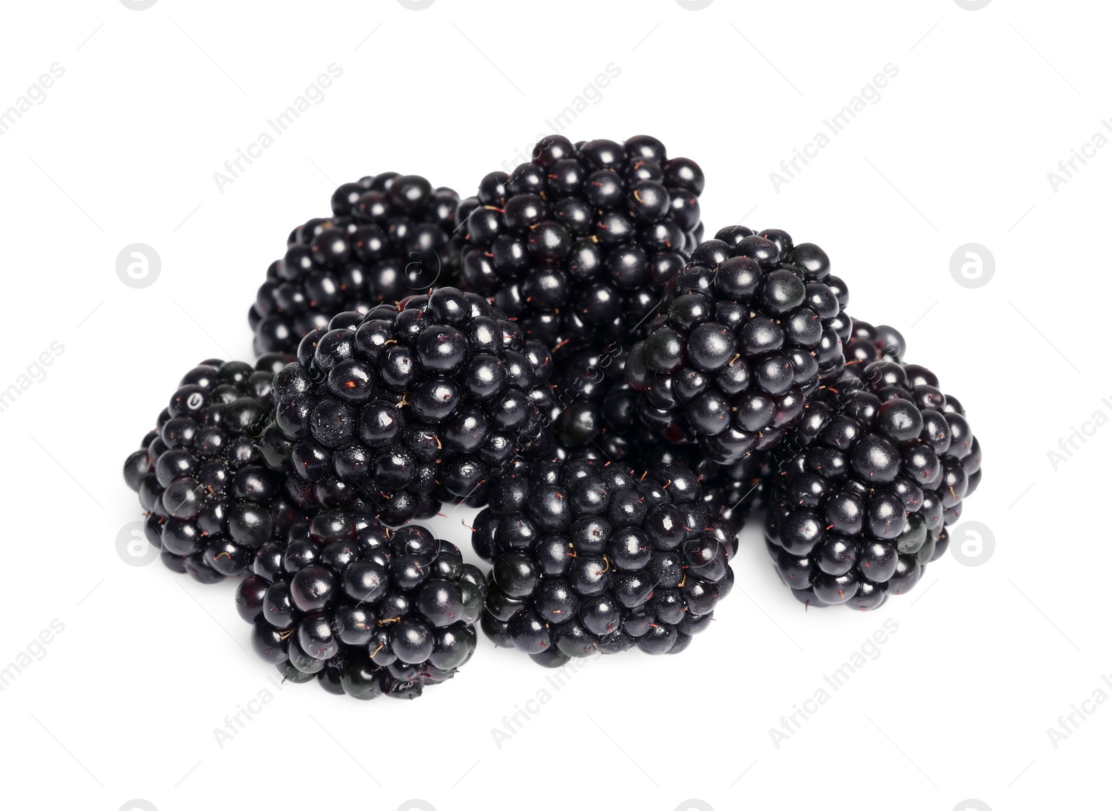 Photo of Pile of ripe blackberries isolated on white