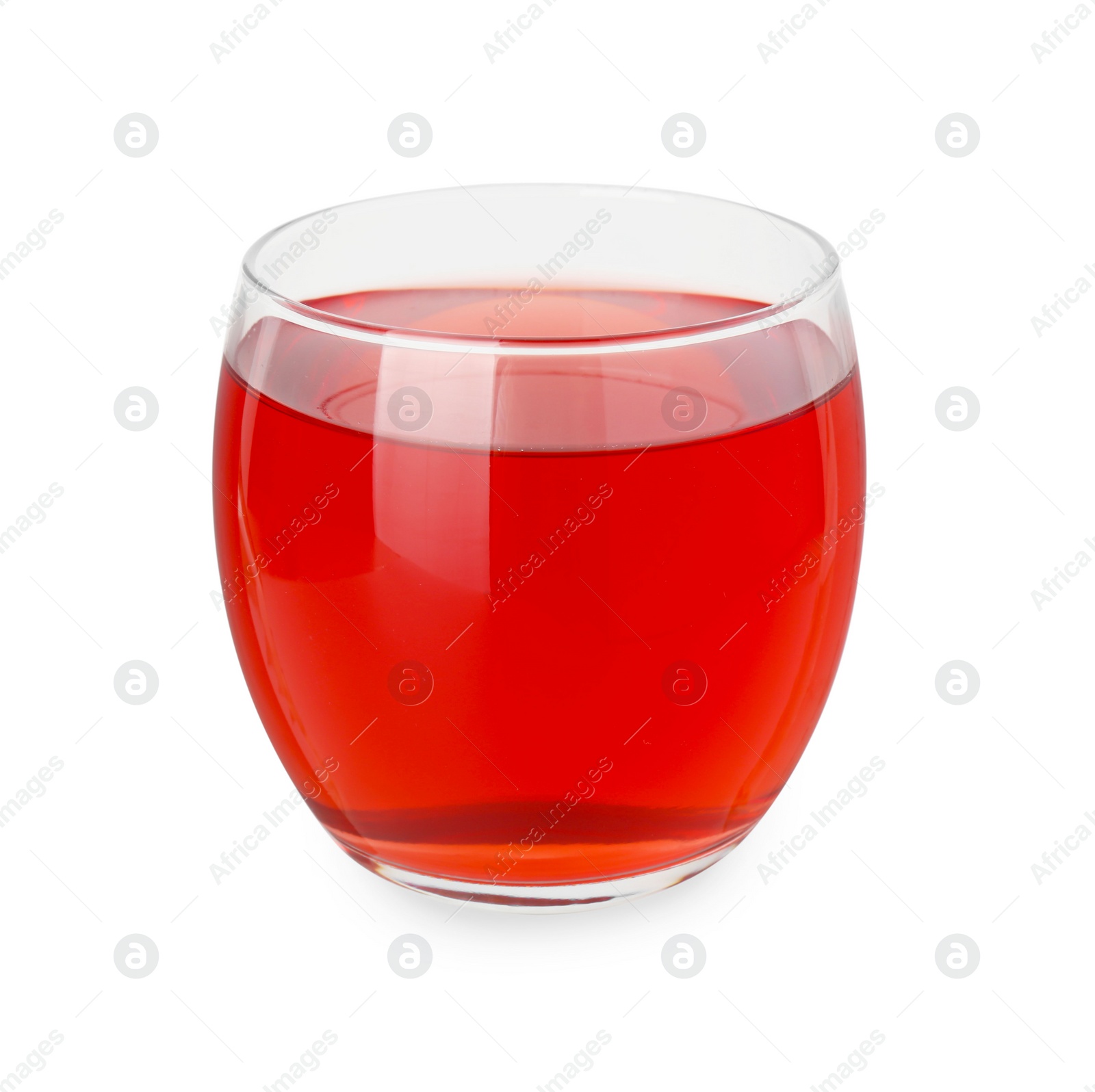 Photo of Refreshing pomegranate juice in glass isolated on white