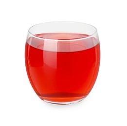 Photo of Refreshing pomegranate juice in glass isolated on white