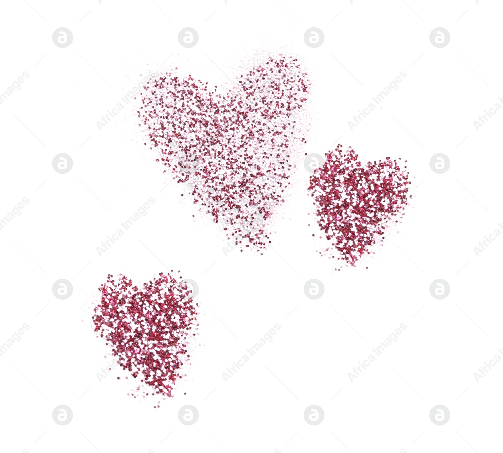 Photo of Hearts made of pink glitter on white background, top view