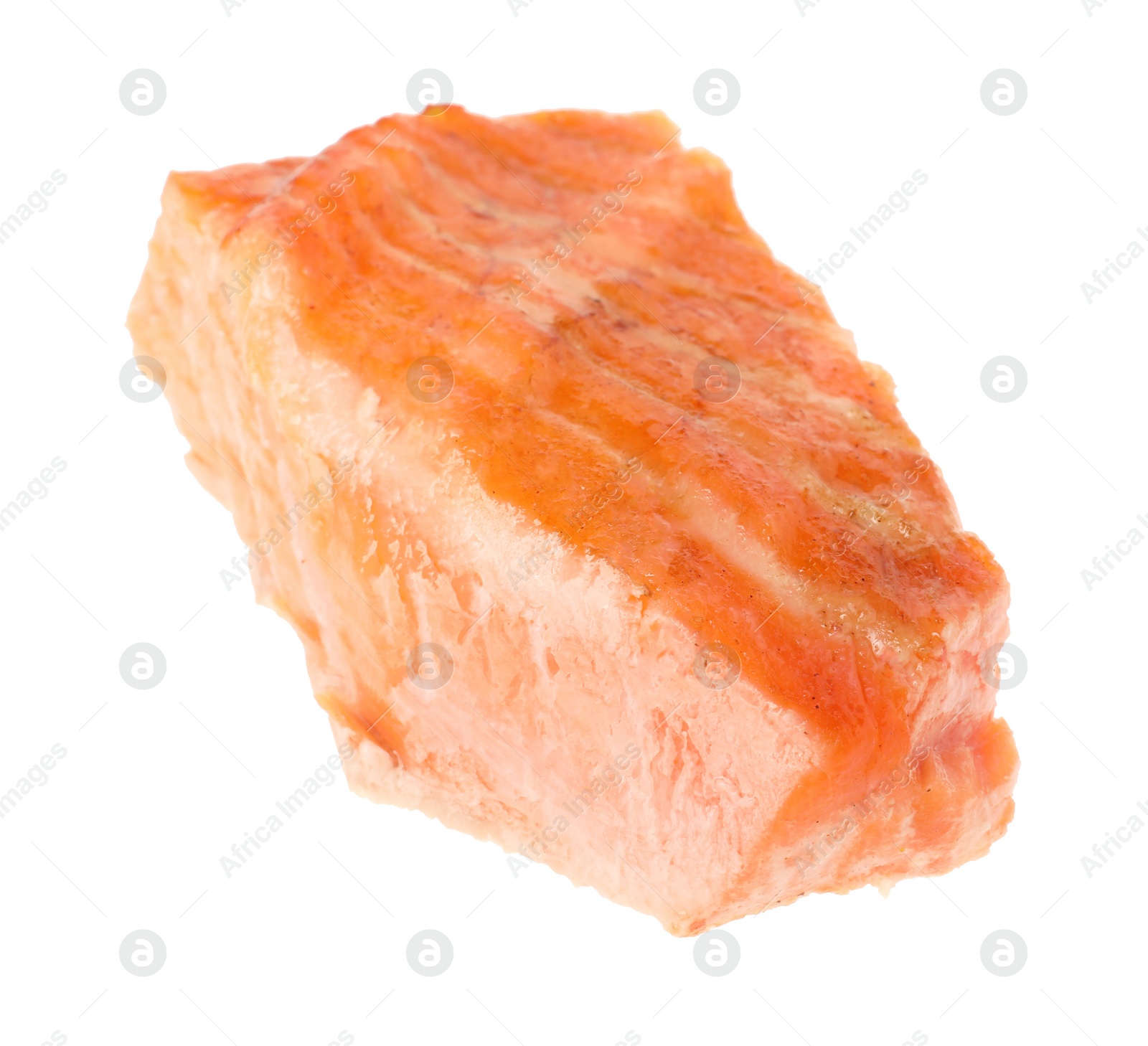 Photo of Piece of tasty grilled salmon isolated on white