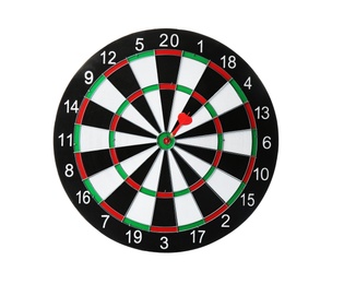 Photo of Dart board with color arrow hitting target