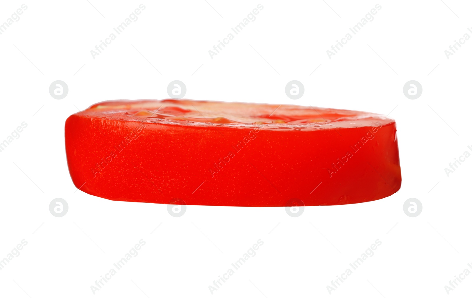 Photo of Slice of fresh ripe tomato isolated on white