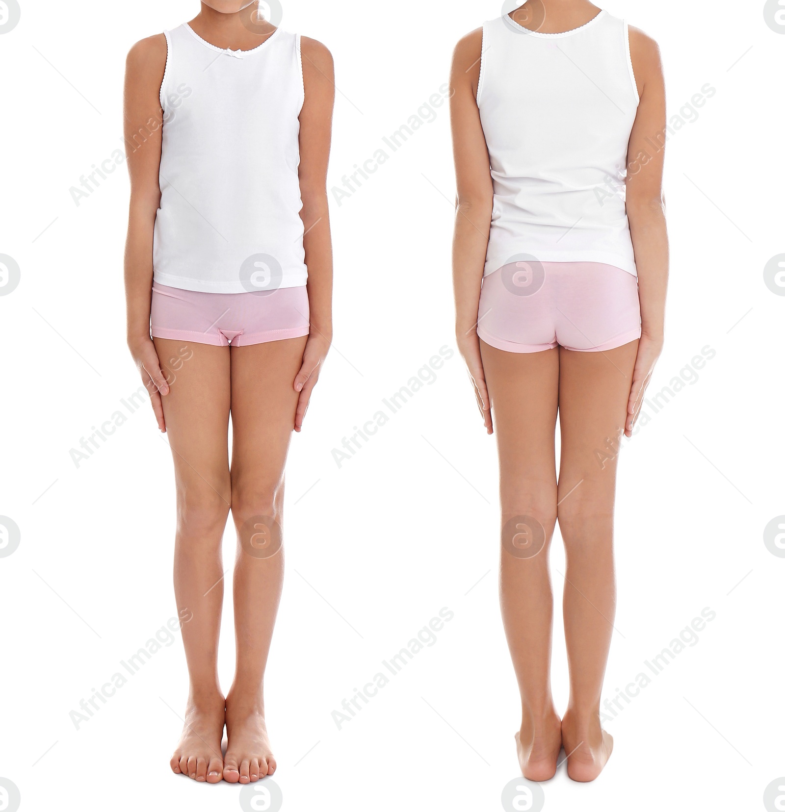 Image of Collage of little girl in underwear on white background