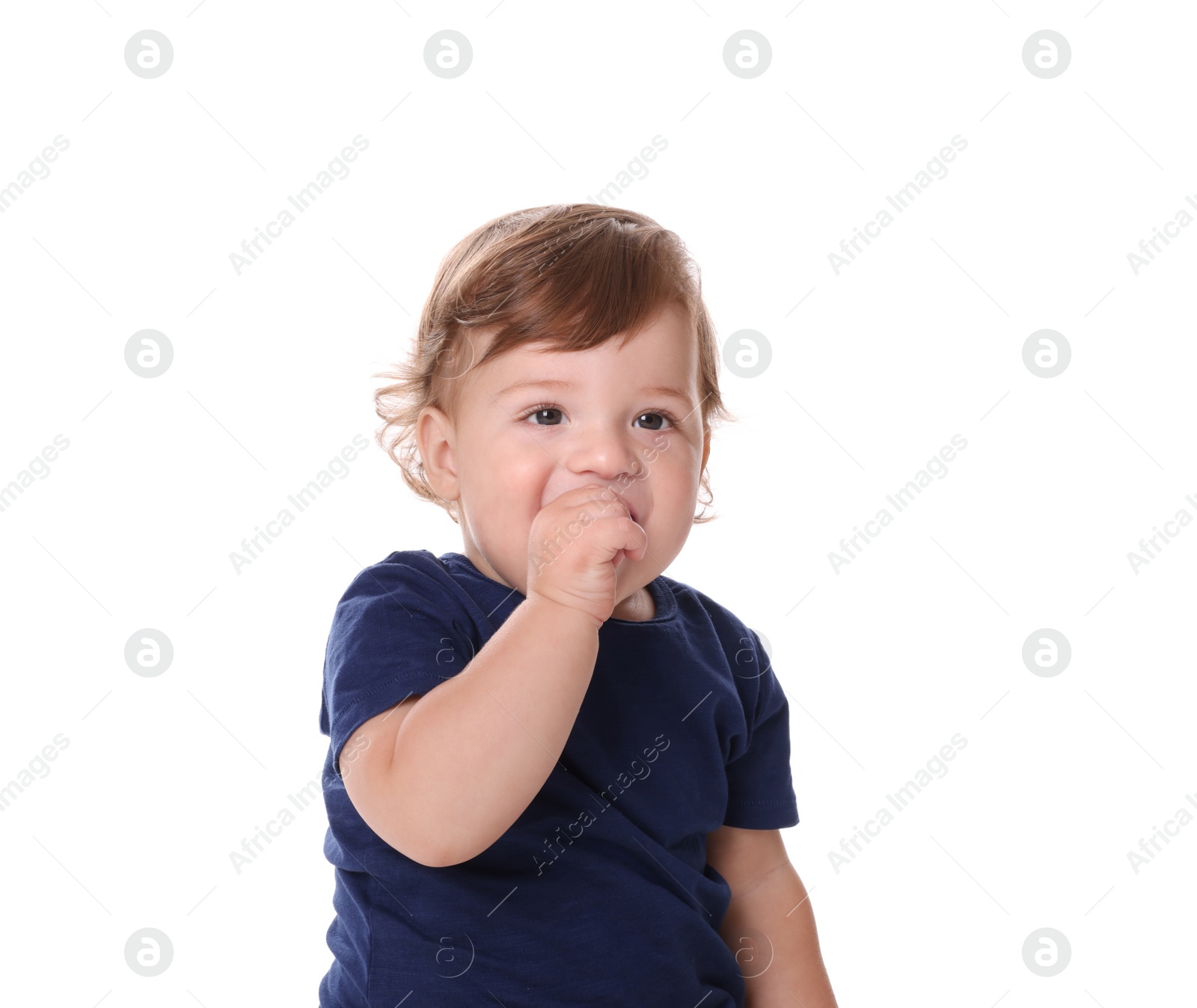 Photo of Cute little boy isolated on white. Adorable child