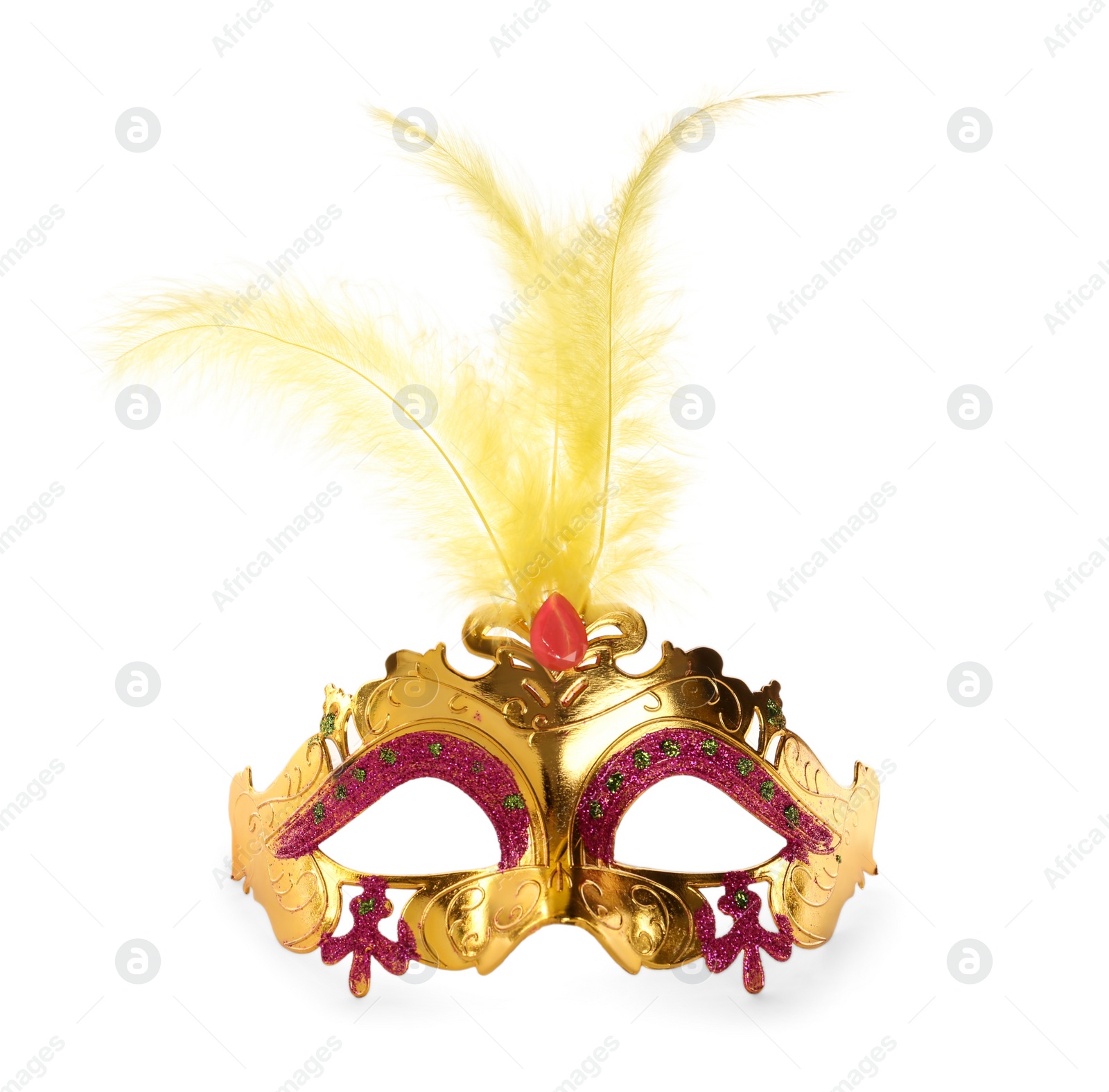 Photo of Beautiful carnival mask with feathers isolated on white