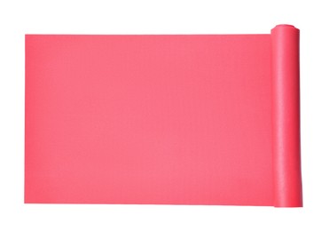 Photo of Bright pink camping mat isolated on white, top view