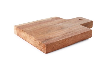 Photo of One wooden cutting board on white background