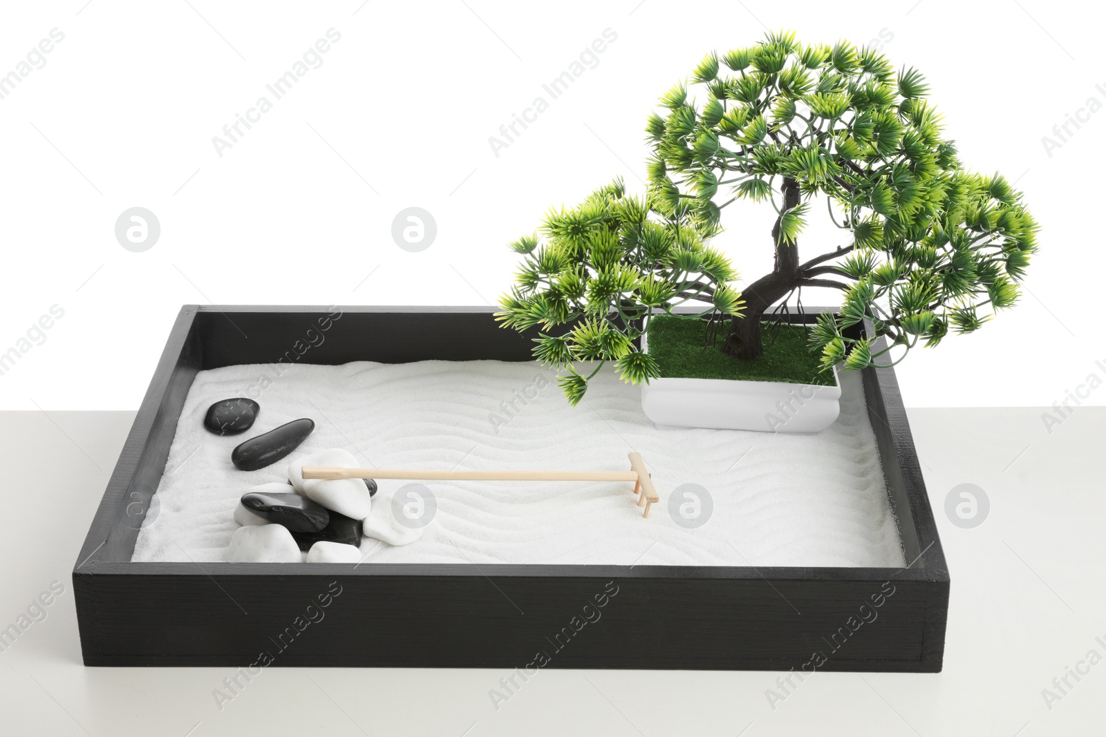 Photo of Beautiful miniature zen garden isolated on white