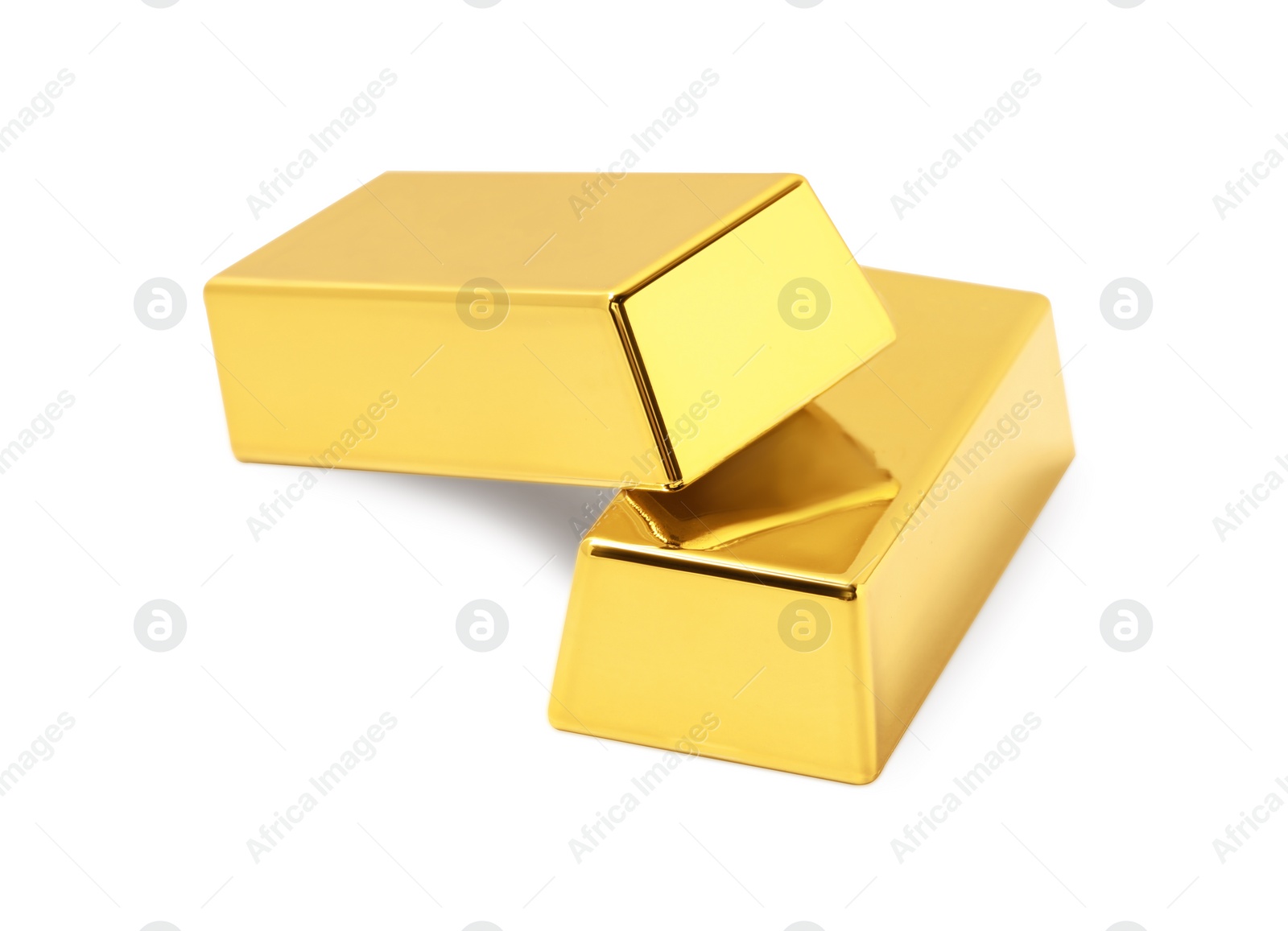 Photo of Two shiny gold bars isolated on white