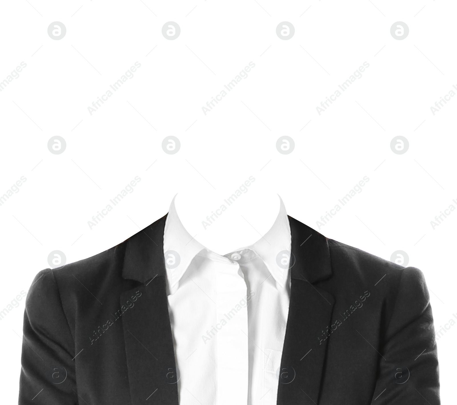 Image of Formal wear replacement template for passport photo or other documents. Jacket and shirt isolated on white