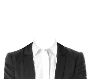 Image of Formal wear replacement template for passport photo or other documents. Jacket and shirt isolated on white