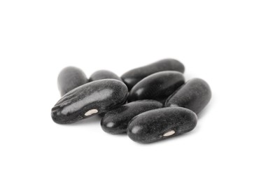 Photo of Pileraw black beans on white background. Vegetable planting