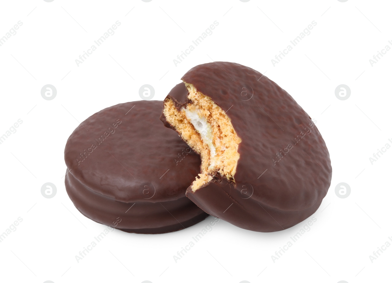 Photo of Two tasty choco pies isolated on white