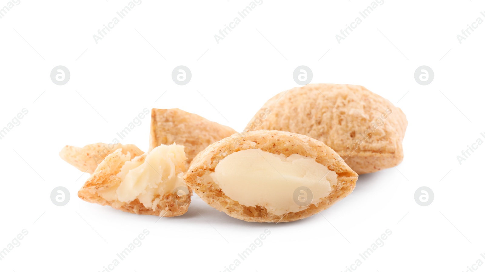 Photo of Sweet corn pads with milk filling on white background
