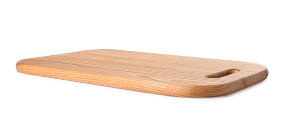 Photo of One wooden cutting board on white background