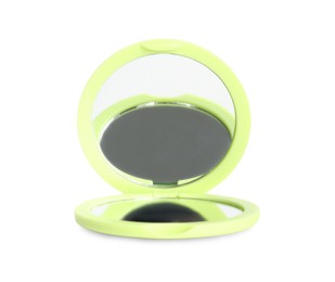 Light green cosmetic pocket mirror isolated on white